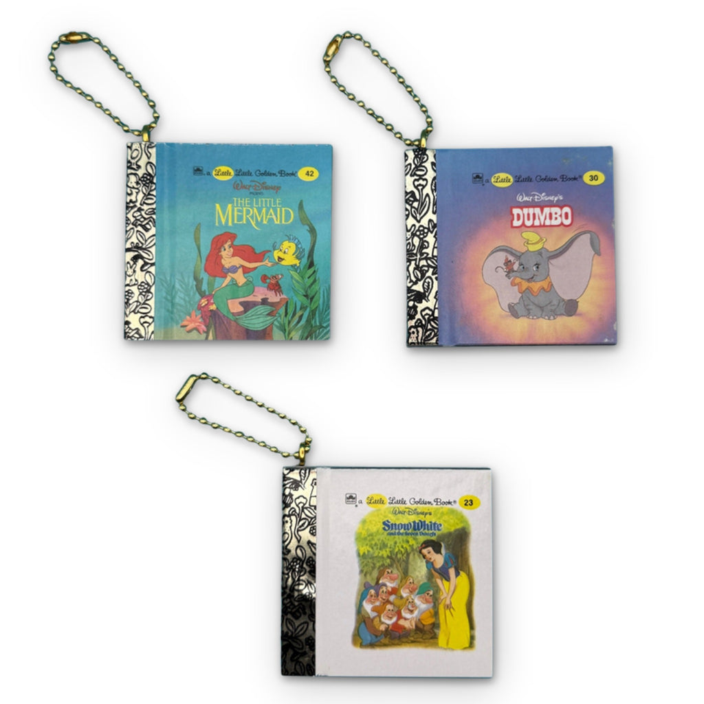 Vintage Little Golden Book Bag Charms - The Little Mermaid, Dumbo, and Snow White