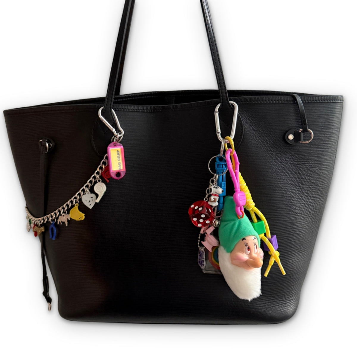 Vintage Y2K 'Bashful' NYC Bag Charm Pack styled on a bag, on a white background