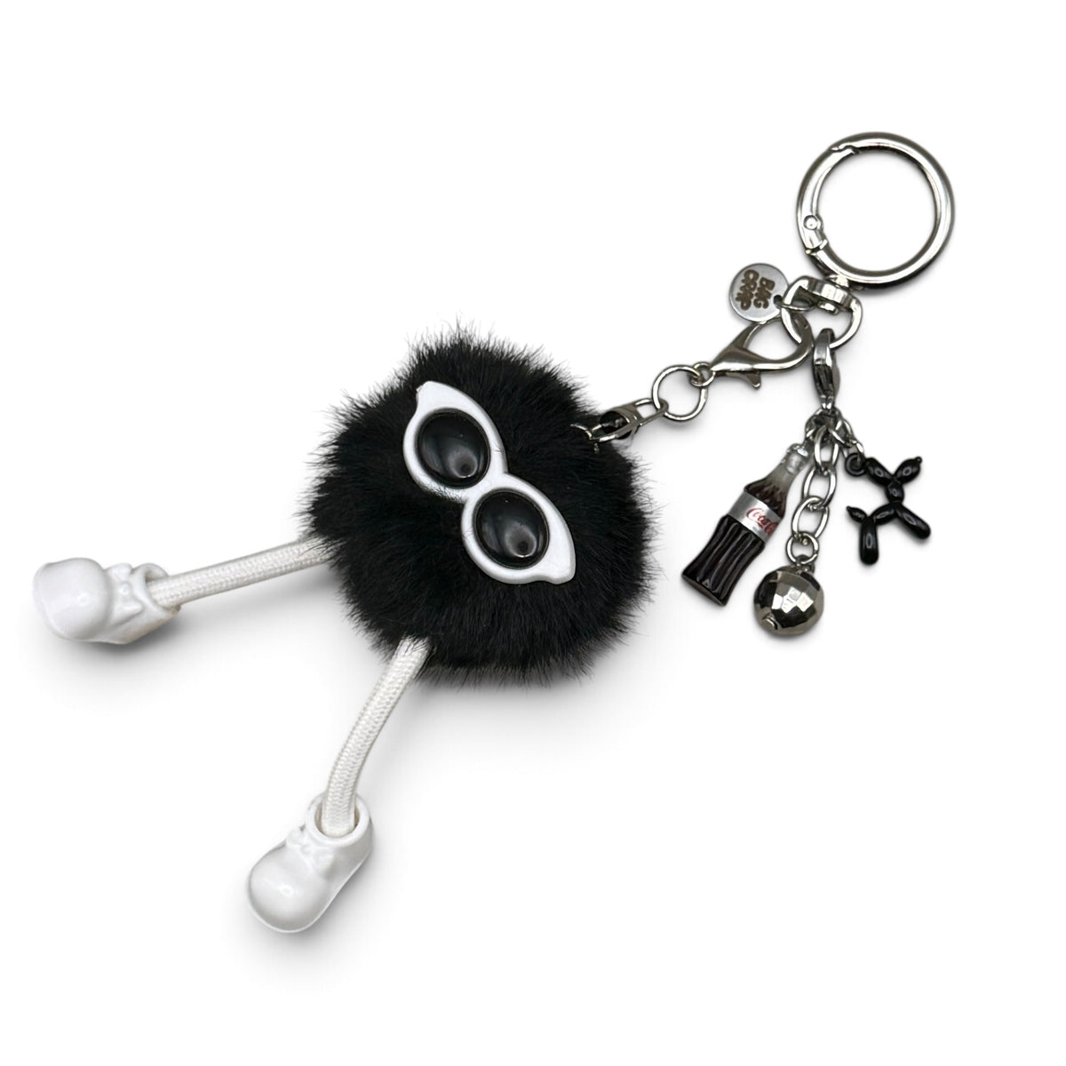 Walking Black Fuzzy Pom Pom & Diet Coke   Set - vintage bag charm packs nostalgia vintage y2k vintage keychain vintage charms for bag nostalgia vintage keychains y2k collectible - Bag Crap
