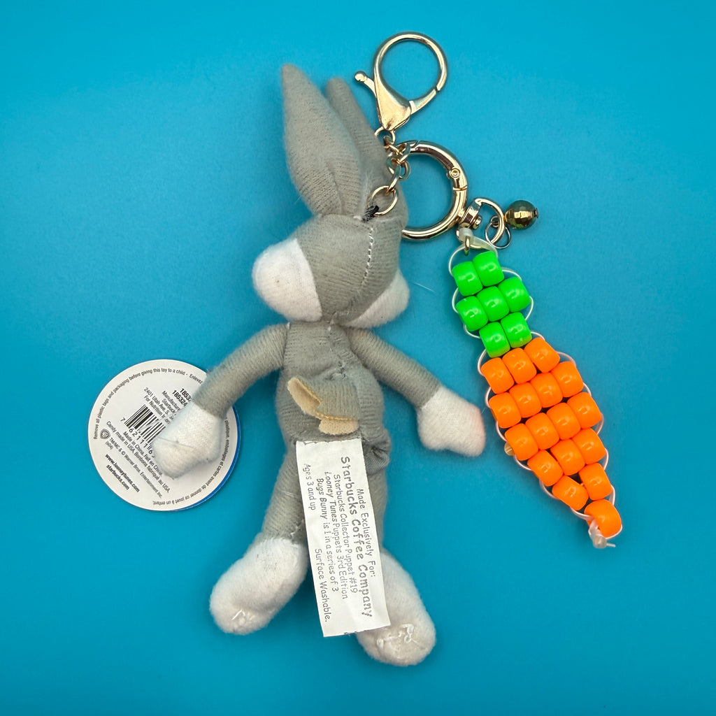 Vintage Y2K Bugs Bunny Beaded Carrot Bag Charm Keychain Pack