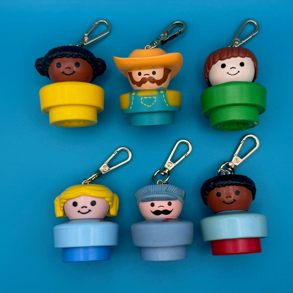 Vintage 1990s Fisher Price Chunky People Bag Charms — Gold Hardware