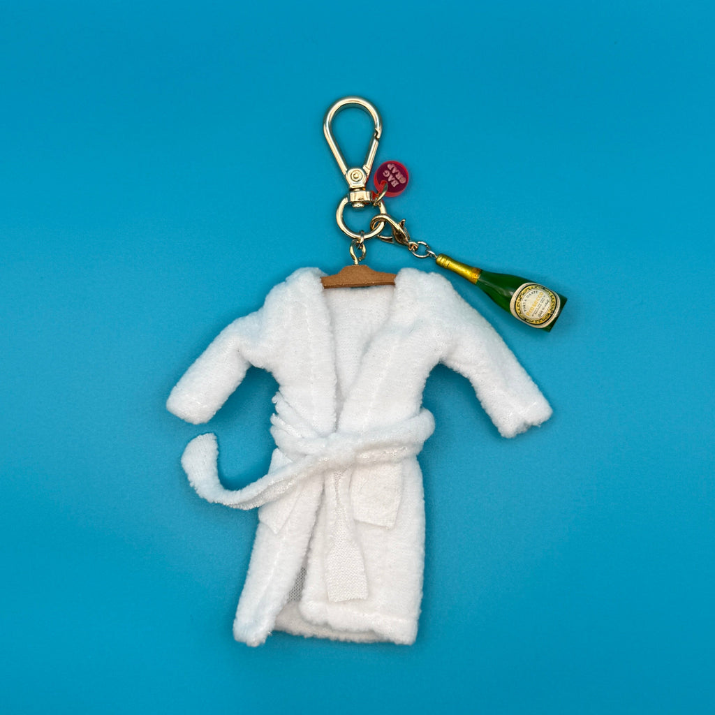 Miniature Bathrobe + Champagne Bag Charm Set
