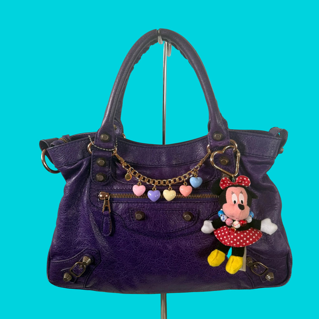 Vintage Minnie Mouse Plush Bag Charm with Beaded Charm Necklace
