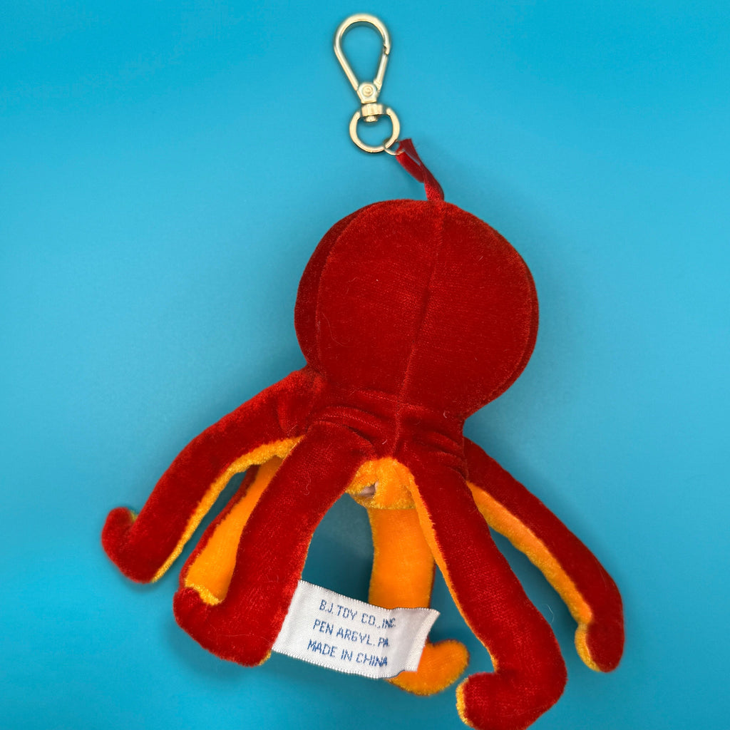 Vintage 90s Red Plush Octopus Bag Charm Keychain