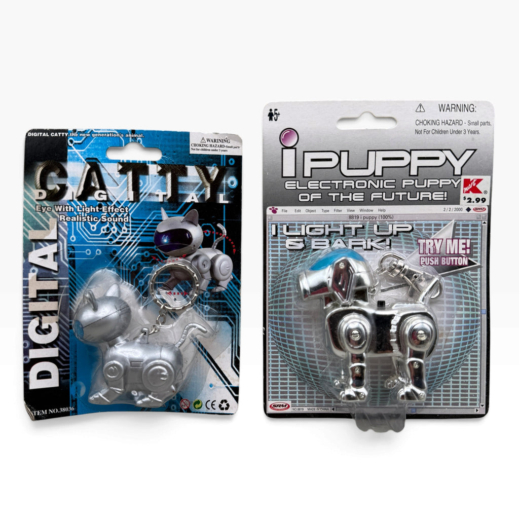 RARE NIP Vintage Y2K Electronic Robot Pet Keychains — iPuppy & Digital Catty