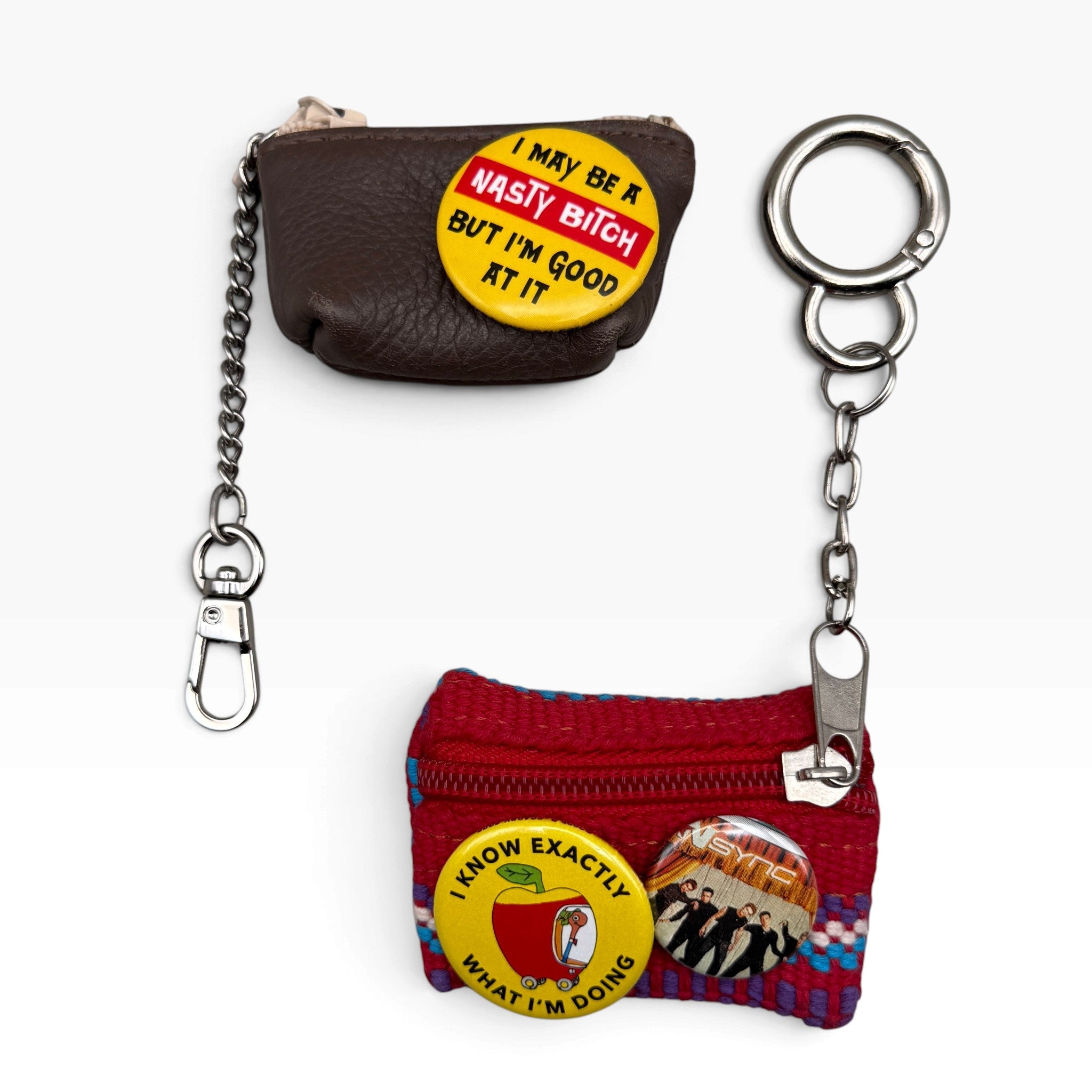 Novelty Phrase Button Mini-Pouch  s -  vintage keychain vintage charms for bag nostalgia vintage keychains y2k collectible - Bag Crap