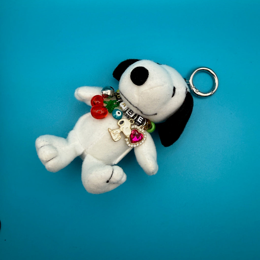 Vintage Snoopy Plush Bag Charm + 'BABE' Necklace
